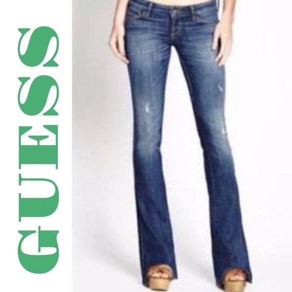 GUESS VINTAGE Y2K DAREDEVIL BOOTCUT FLARE JEANS LOW RISE, SIZE 27 - Picture 2 of 15